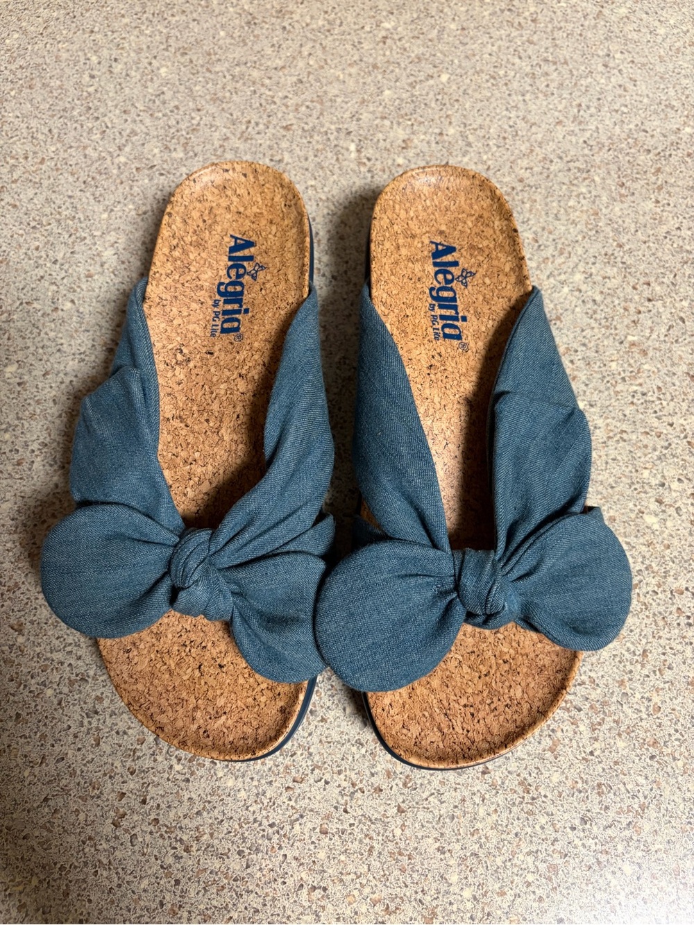Alegria Teal Knot Cork Slide Sandals